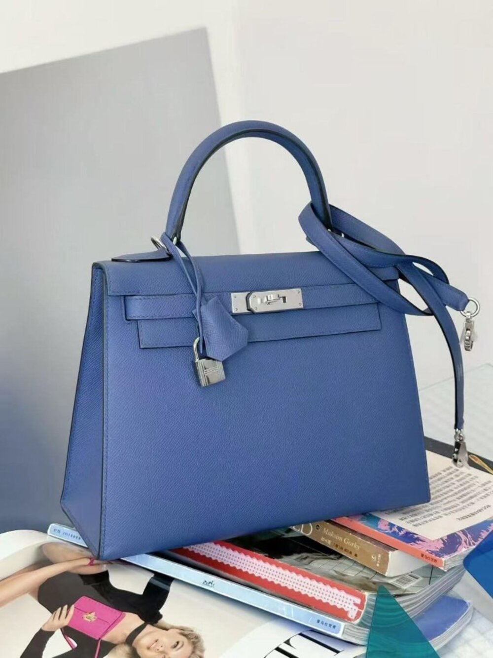 HERMÈS Epsom Sellier Kelly 28 Blue Agate PHW Stamp A (2017)